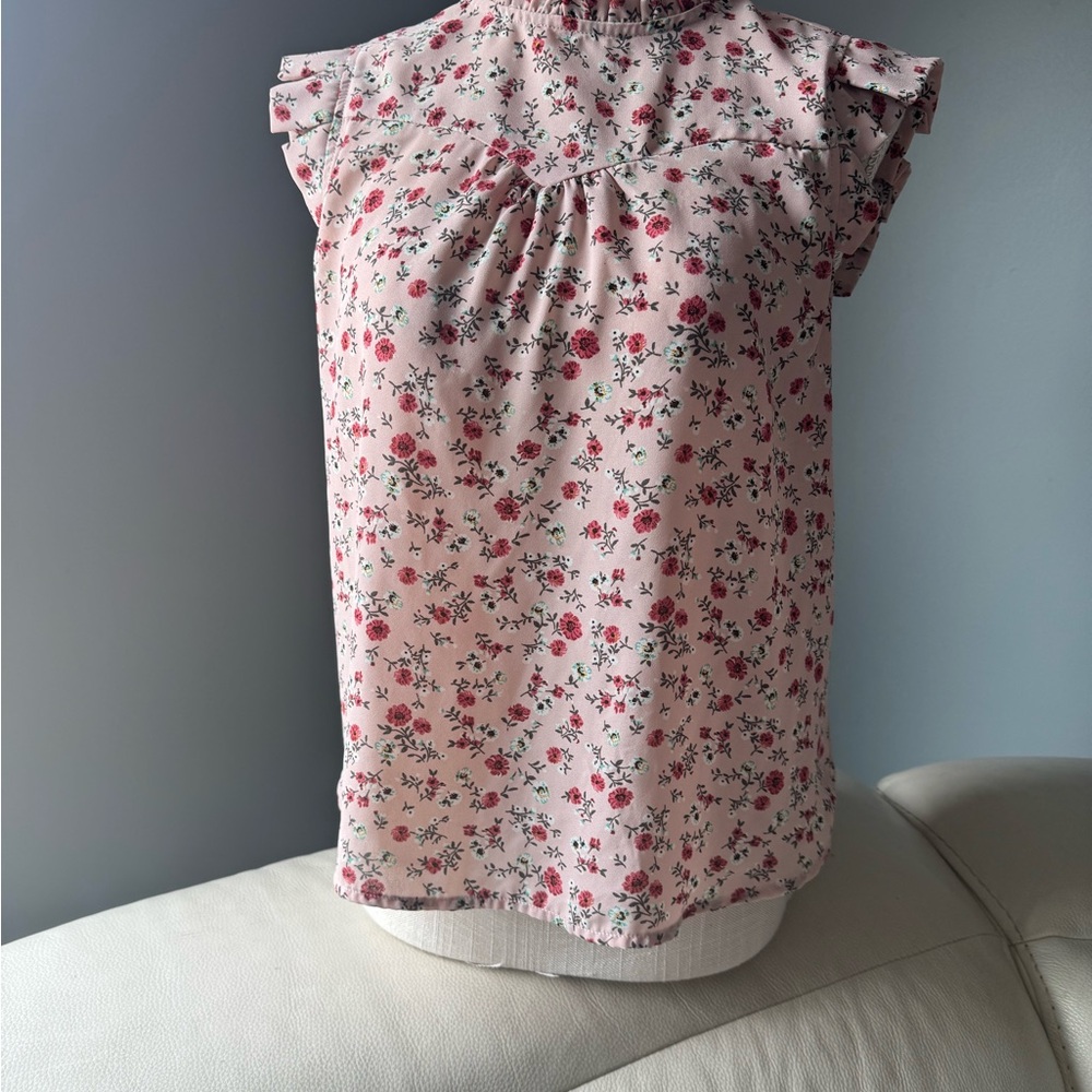 Monteau Blush Floral Ruffle Sleeve Blouse